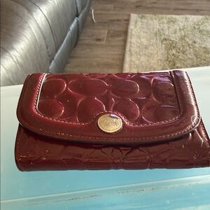 Coach Deep Red Embossed Leather Wallet